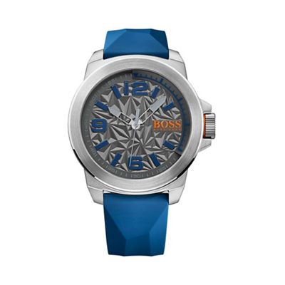 Men's blue textured dial silicone strap watch 1513355
